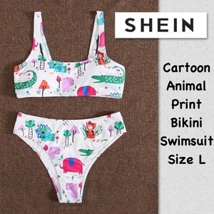 🌵Shein Cartoon Animal Print Bikini Swimsuit L  NWT
